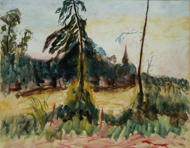 Landscape with Trees and a Small Church (oil on board)  à Roderic O'Conor