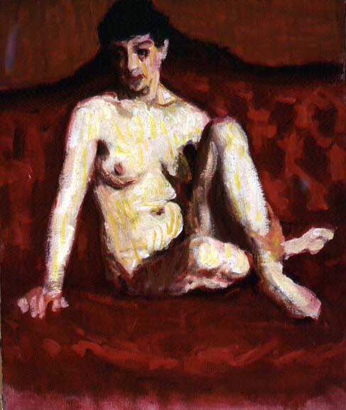 Seated Nude on a Red Sofa (oil on canvas)  à Roderic O'Conor