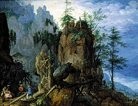 paysage de montagne avec des bûcherons à Roelant Jakobsz Savery