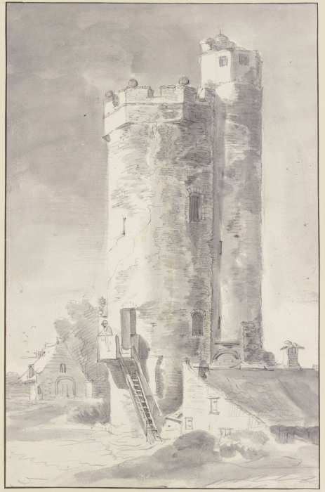 Alter Turm mit einer Holztreppe (Bijlhouwerstoren an der Stadtmauer von Utrecht?) à Roelant Roghman