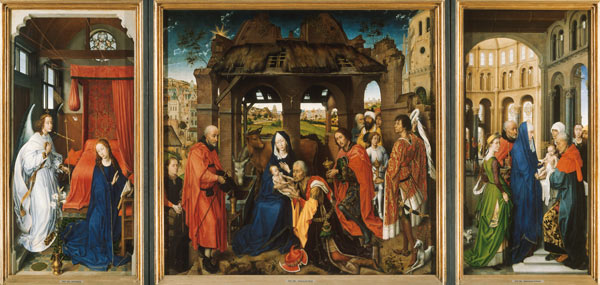 Dreikönigs/Columba-Altar. Gegen 1455. Verkündigung Mariae/Anbetung der Könige. à Rogier van der Weyden