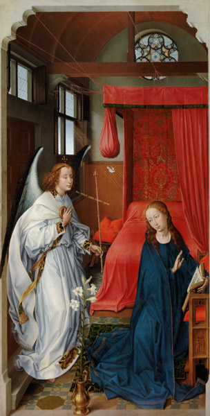 Dreikönigsaltar. Linker Flügel: Verkündigung Mariae, um 1455. à Rogier van der Weyden