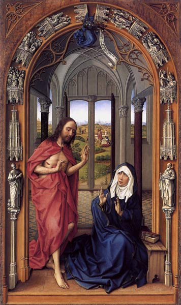 Auutel de Marie, aile droite - le Christ apparaît à Marie à Rogier van der Weyden