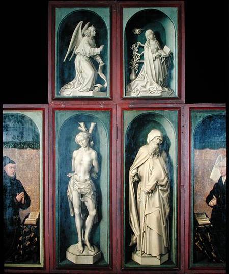 The Annunciation, St. Sebastian, St. Anthony the Great and the two Donors, panels from the reverse o à Rogier van der Weyden