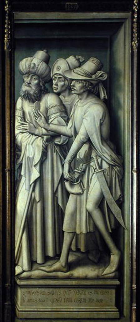 Three Pharisees with Caesar's Coin, from the Redemption Triptych à Rogier van der Weyden