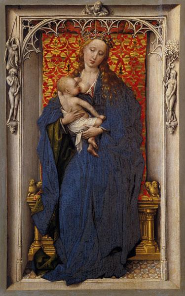 Marie avec l'enfant à la poitrine. Panneau d'un diptyque