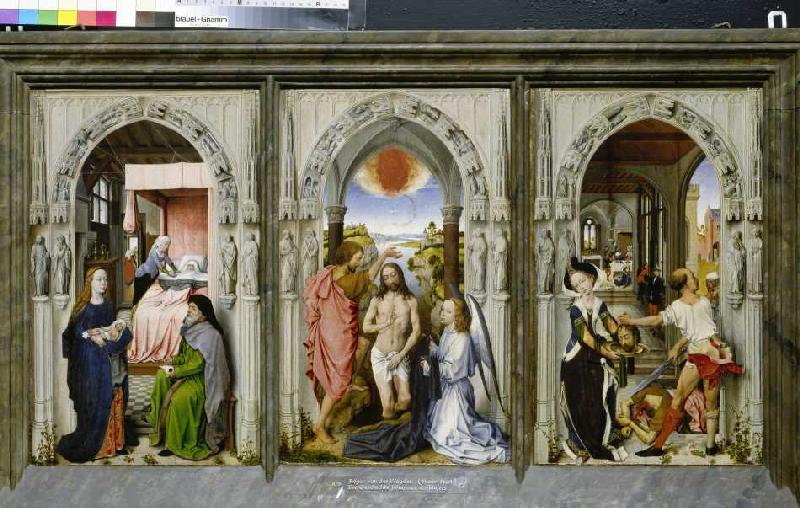 autel en trois parties avec des scènes de l'histoire Jean Baptiste. à Rogier van der Weyden (successeur)