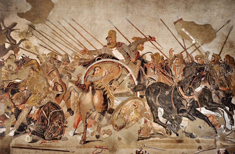 The Alexander Mosaic, detail depicting the Darius III (399-330 BC) at the Battle of Issus against Al à Romain