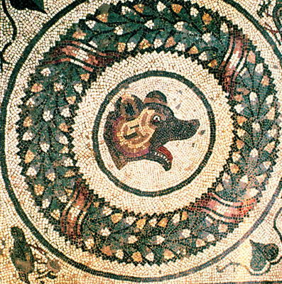 Bear's Head, Roman mosaic, early 4th century (mosaic) à Romain