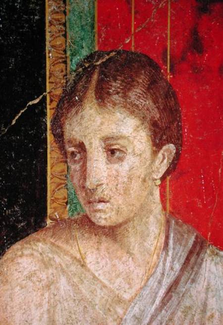 Detail of the head of the Seated Mother, from the Catechism Scene, North Wall, Oecus 5 à Romain