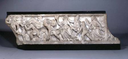 Fragment from a marble sarcophagus lid, depicting the ransoming of Hector à Romain