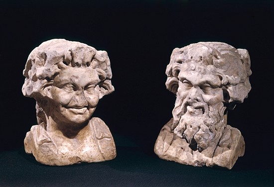 Head of Bacchus and a satyr from a hermatic pillar à Romain