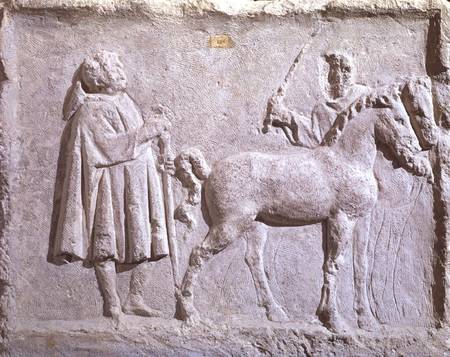 Relief depicting a horse market à Romain