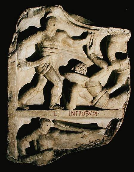 Relief depicting a samnite defeating a retiarius à Romain