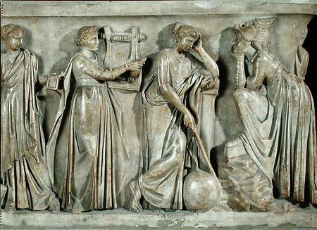 Sarcophagus of the Muses, detail depicting Terpsichore, Urania and Melpomene à Romain
