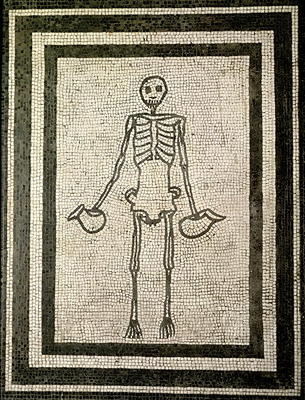 Skeleton of a cupbearer (mosaic) à Romain