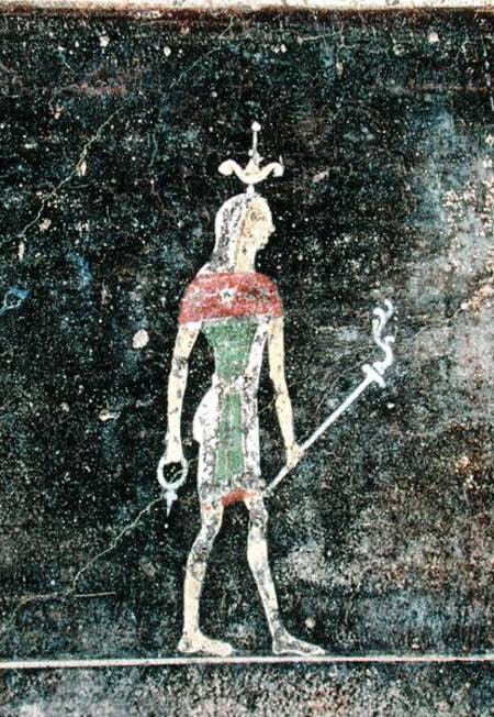 Standing god, detail from a tablinium decorated with Egyptian-style paintings à Romain