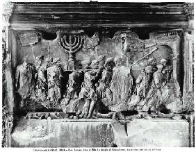 The Arch of Titus, detail of the Temple treasures being carried after the Sack of Jerusalem in 70 AD