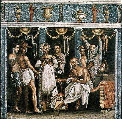 Actors rehearsing for a Satyr play, c.62-79 AD (mosaic) à Romain 1er siècle après JC