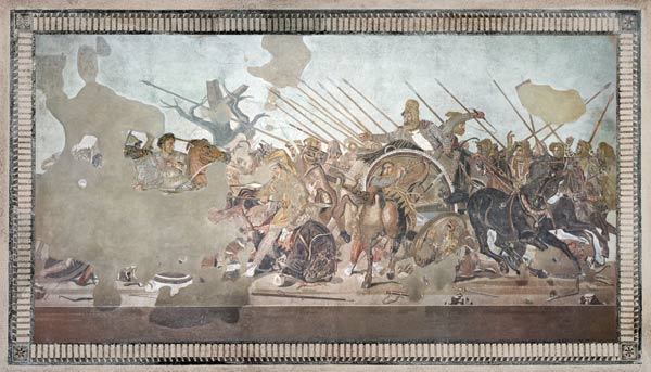 The Alexander Mosaic, depicting the Battle of Issus between Alexander the Great (356-323 BC) and Dar à Romain 1er siècle avant JC