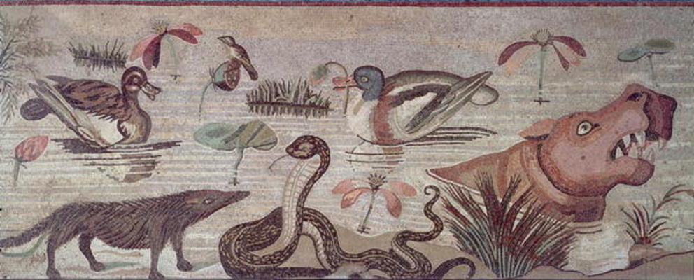 Nile Scene, detail of ducks, a snake and a hippopotamus, from the Casa del Fauno (House of the Faun) à Romain 1er siècle avant JC