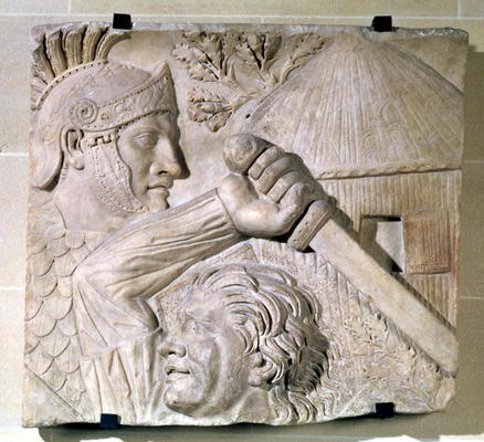 Relief depicting a Barbarian fighting a Roman legionary (stone) à Romain 2ème siècle après JC