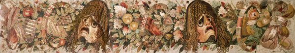 Decorative panel depicting theatrical masks, from the House of the Faun, Pompeii (mosaic) à Romain 2ème siècle avant JC