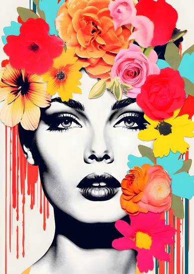Pop Art - Frau umringt von Blumen