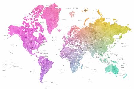 Watercolor world map with countries, Leo