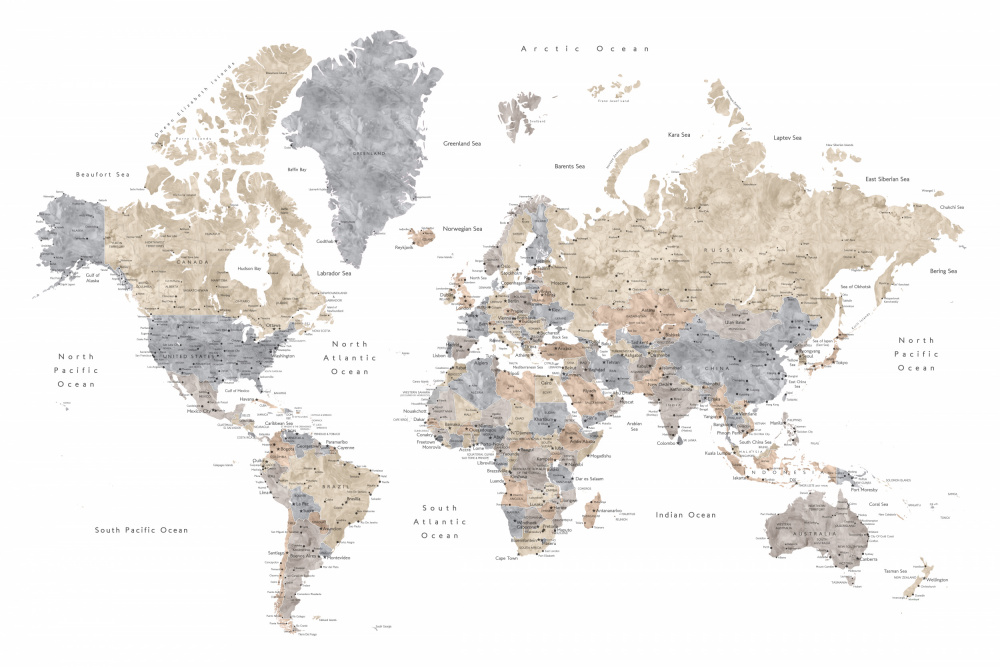 Watercolor world map with cities, Gouri à Rosana Laiz Blursbyai
