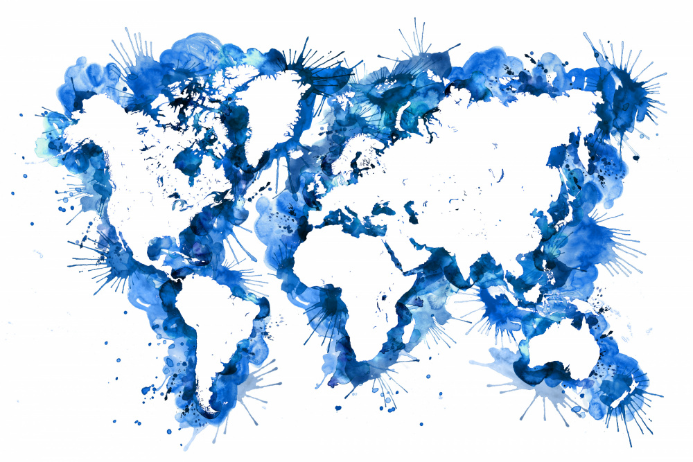 Blue strokes world map à Rosana Laiz Blursbyai