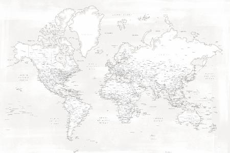 Detailed world map with cities, Maeli white