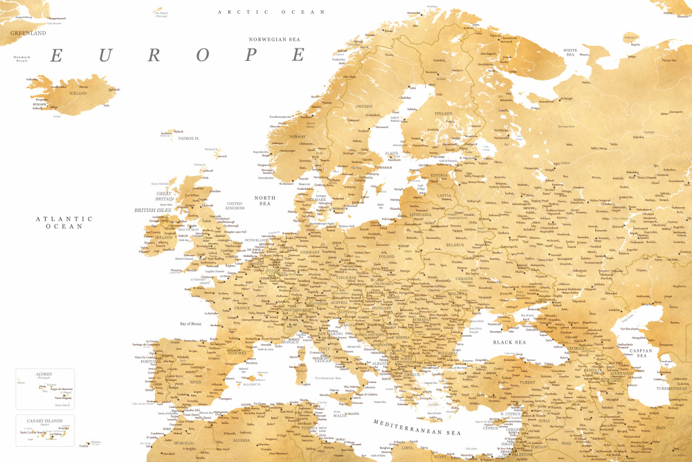 Golden detailed map of Europe à Rosana Laiz Blursbyai
