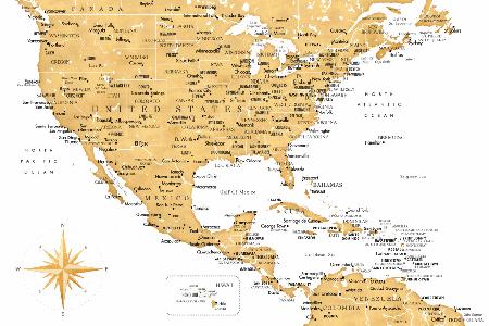 Golden map of USA and Mexico