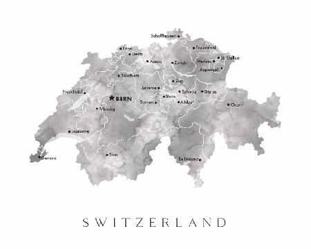 Gray watercolor map of Switzerland