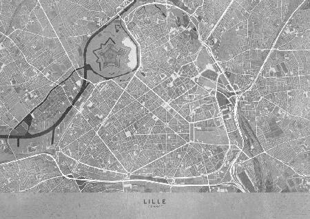 Gray vintage map of Lille downtown France