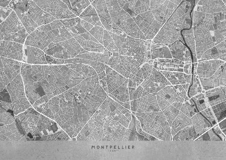 Gray vintage map of Montpellier France