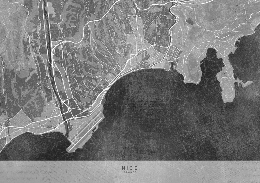 Gray vintage map of Nice France à Rosana Laiz Blursbyai