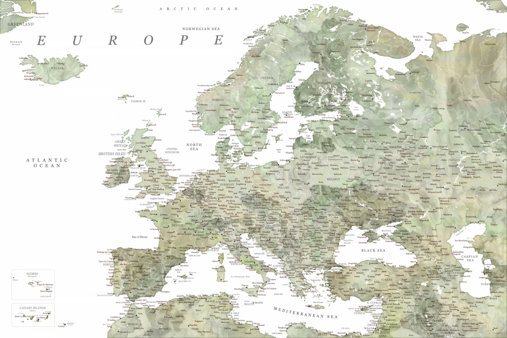 Green detailed map of Europe à Rosana Laiz Blursbyai
