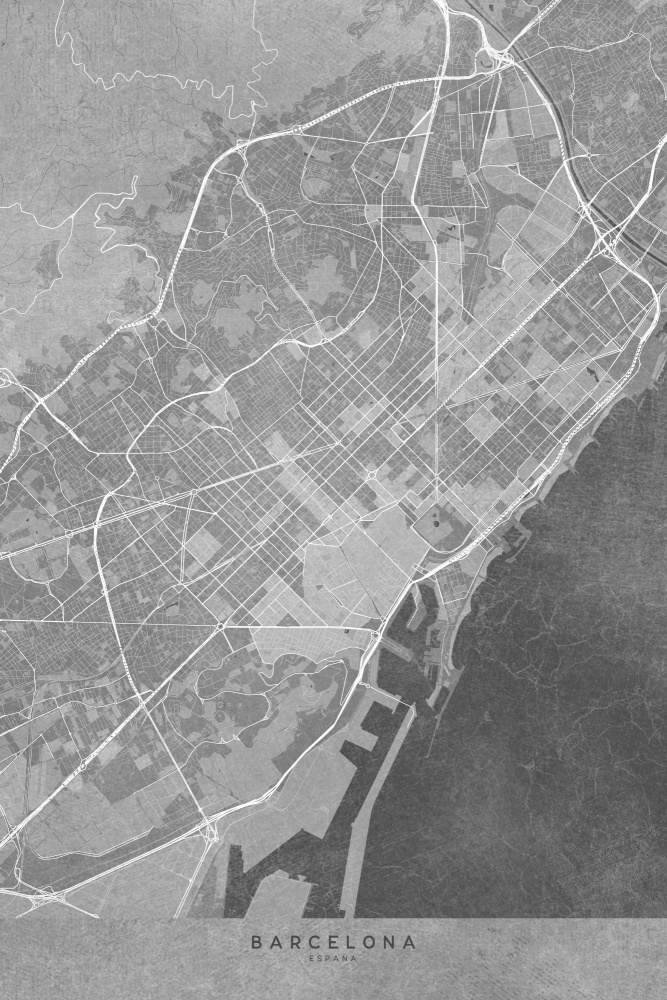 Map of Barcelona (Spain) in gray vintage style à Rosana Laiz Blursbyai