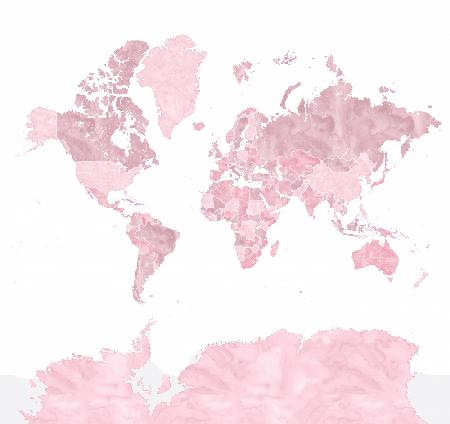 Pink watercolor world map with outlined countries, Melit