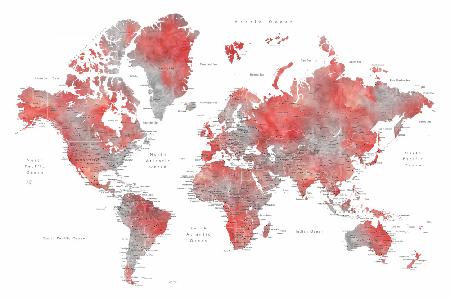 Red world map with cities, Lyssah
