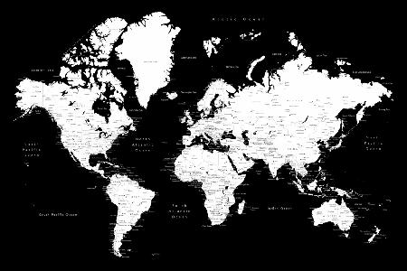 Black and white world map with cities, Connie