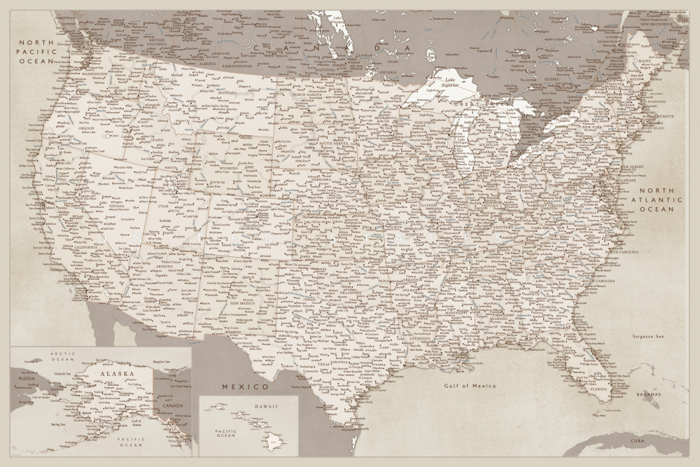 Highly detailed map of the United States, Gentry à Rosana Laiz Blursbyai