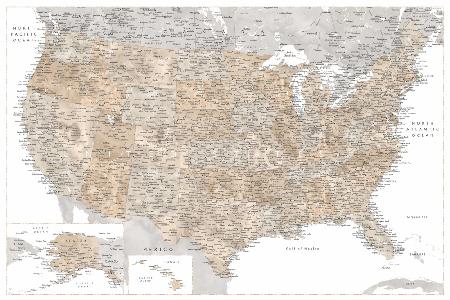 Highly detailed map of the United States Abey