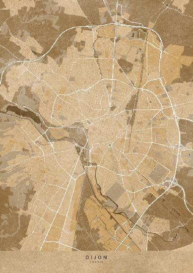 Sepia vintage map of Dijon France
