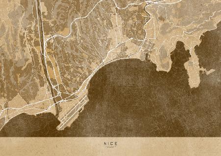 Sepia vintage map of Nice France