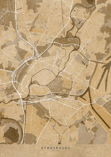 Sepia vintage map of Strasbourg France