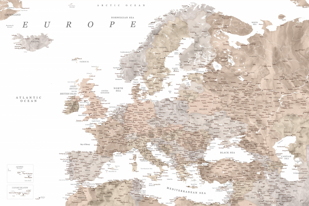 Taupe detailed map of Europe à Rosana Laiz Blursbyai