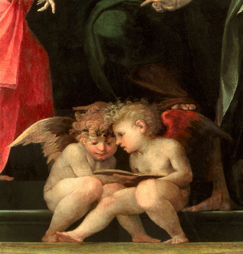 Two cherubs reading, detail from Madonna and Child with Saints à Rosso Fiorentino